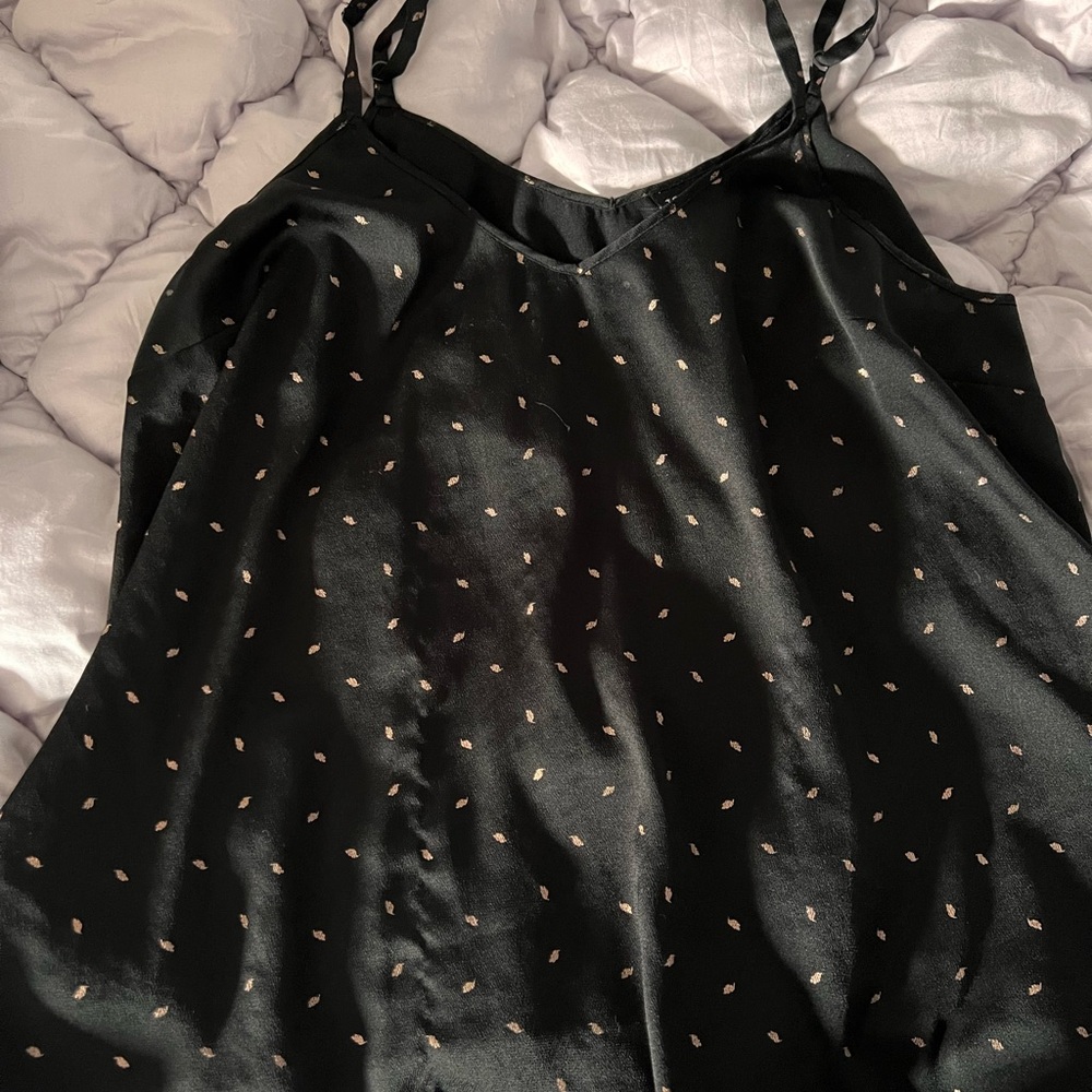 Black Satin Slip Dress with Polka Dots